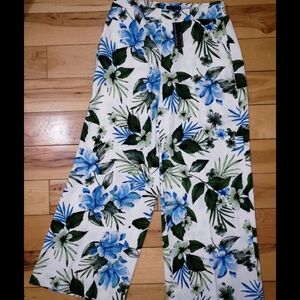Banana Republic Blue and White Floral Wide-Leg Pants